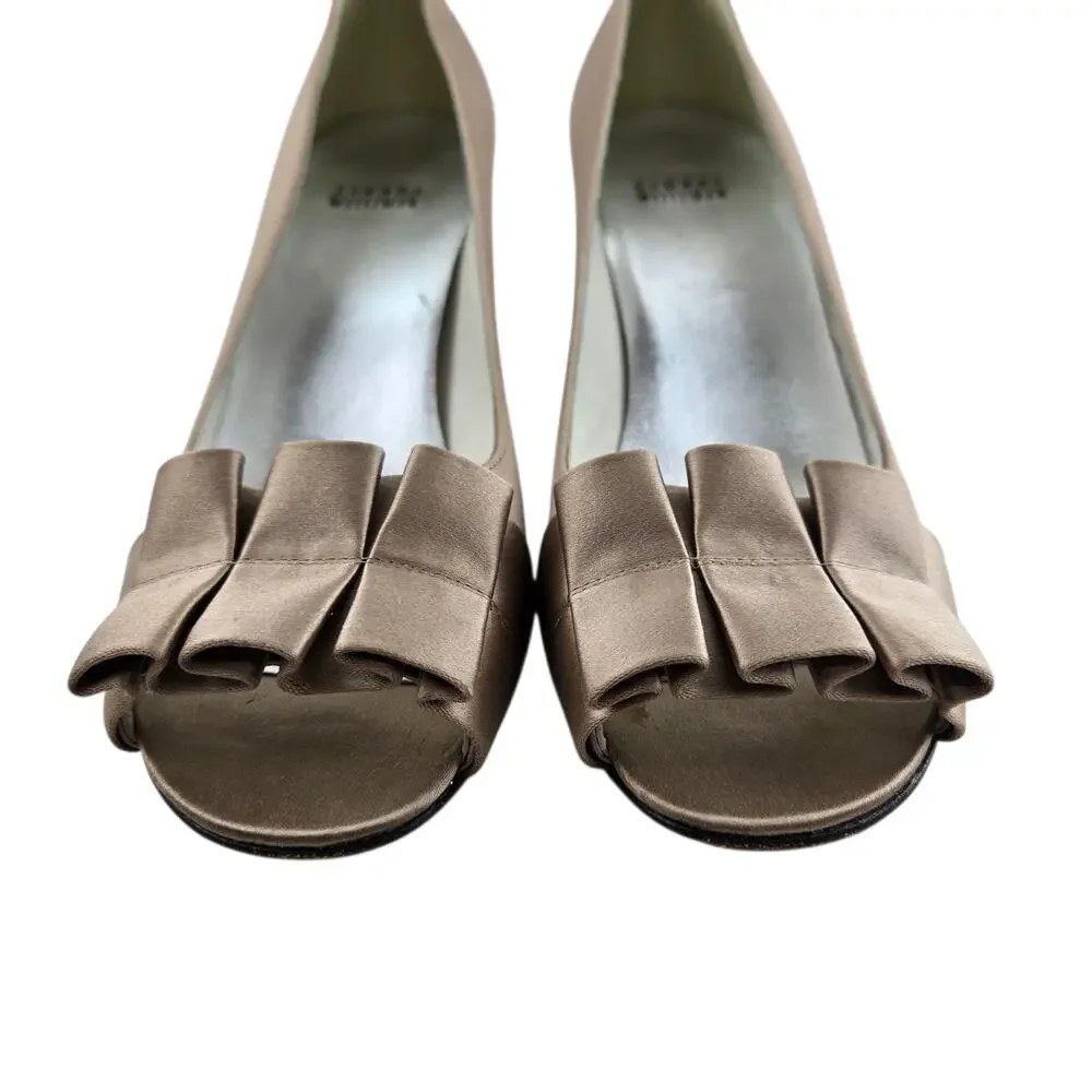Stuart Weitzman Heels Womens 9 M Gigi Ritz Taupe Beige Satin Peep Toe‎ Formal